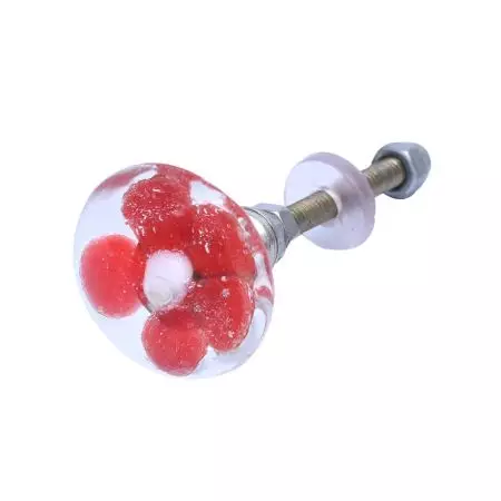 Red Flower Engraved Glass Cabinet Knobs